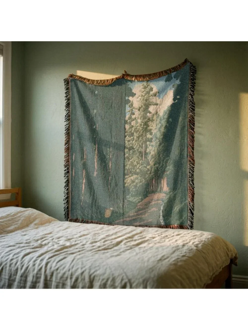 Vintage Green Japanese Landscape Woven Blanket – Nikko Kaido by Kawase Hasui